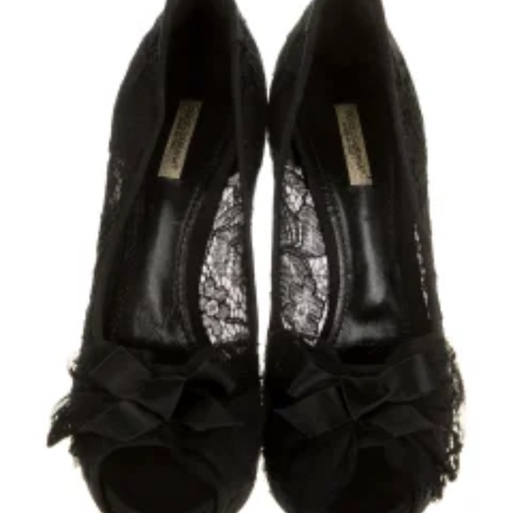 Dolce & Gabbana Black Lace Peep Toe Pumps - Picture 3 of 4